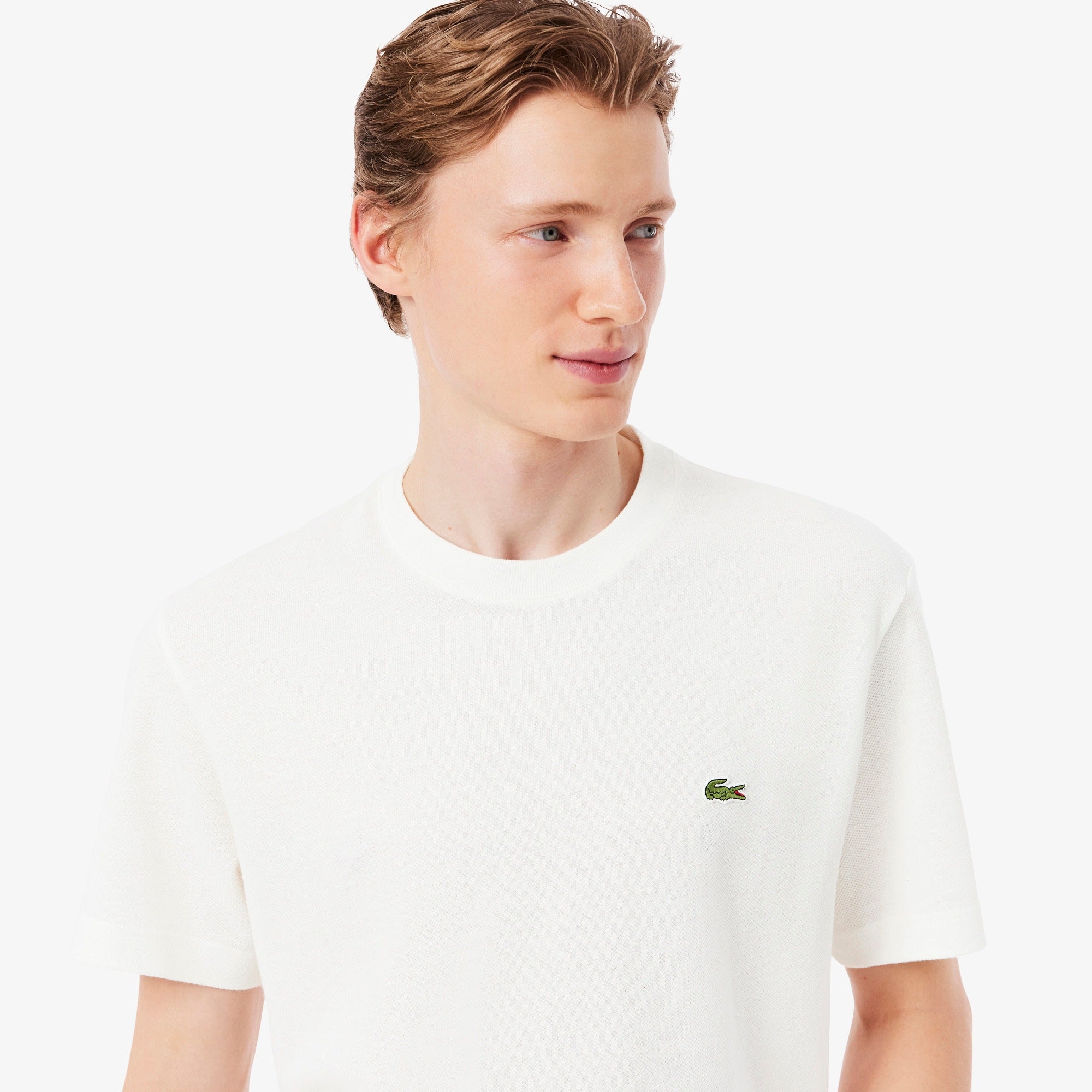 T-shirt in piqué pesante di cotone e lino LACOSTE TH0629