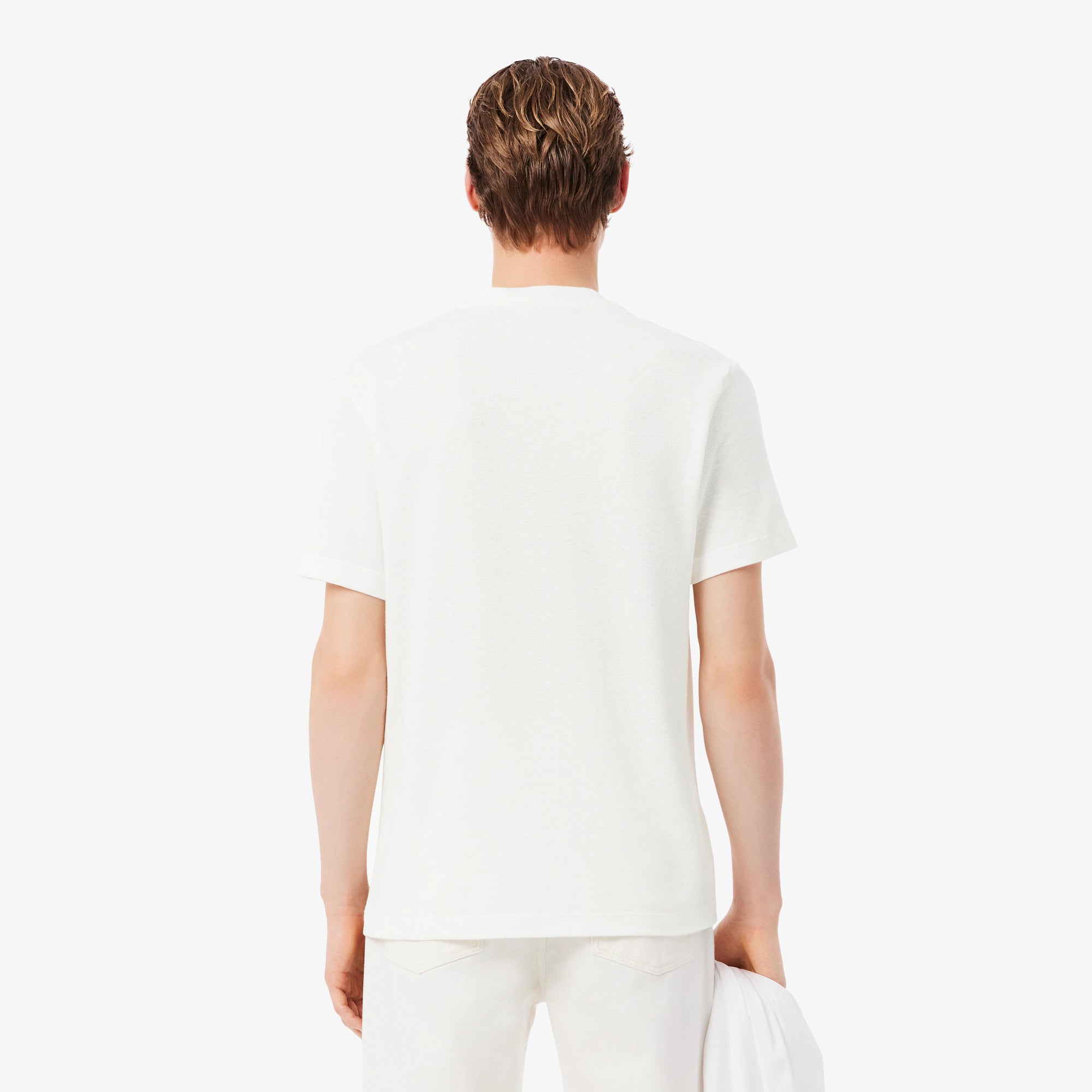 T-shirt in piqué pesante di cotone e lino LACOSTE TH0629